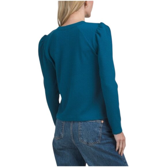 KIM & CAMI Fashion Puff Long Sleeve Scoop Neck Solid Sweater - Picture 2 of 2